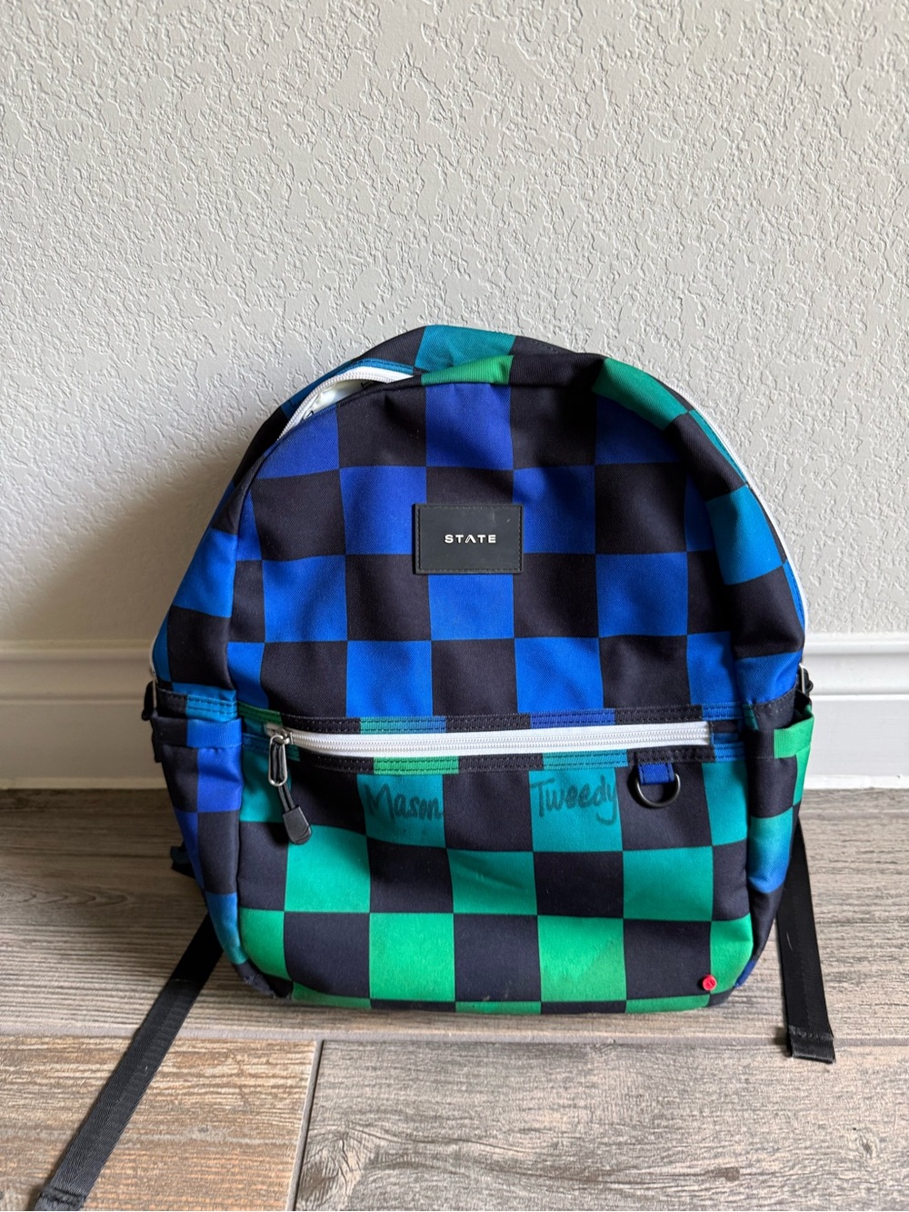STATE Blue and Green Checkerboard Backpack
